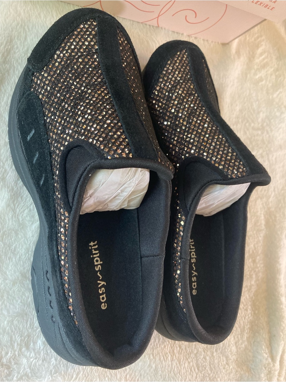 Easy Spirit Travel Time Black Clogs Easy On Size 7 Glitter